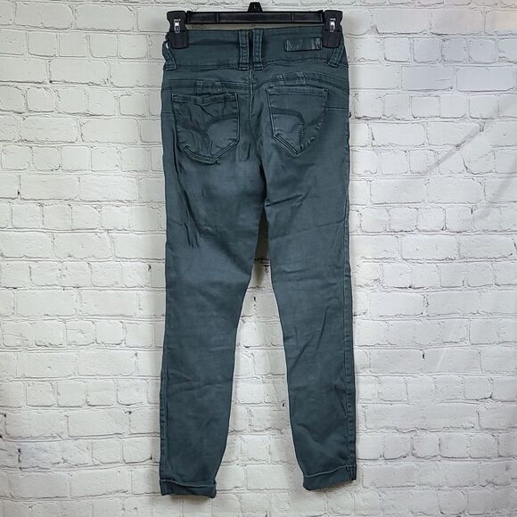 YMI Mid-Rise Distressed Wanna Bigger Butt Army Green Jeans Ripped Jegging - Picture 7 of 8